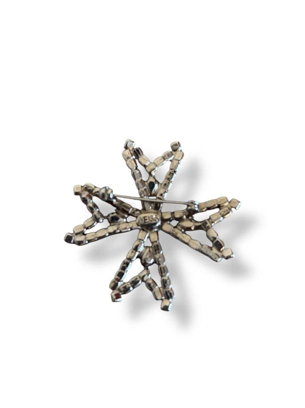 Vintage Weiss Maltese Cross Rhinestone Brooch Prong Set Silver Tone Metal Signed - Picture 3 of 7